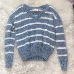 Pink Rose, blue and white cropped sweater